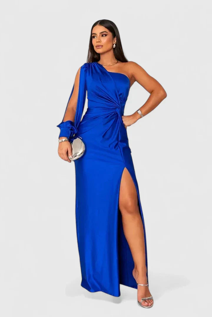 Caroline - Women's Evening Dress with Einer Schulter and Raffung