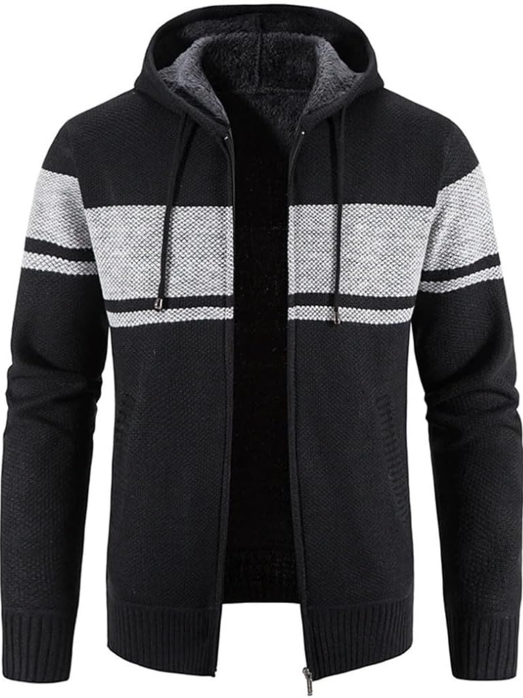 Lucas - Men's Spring-Hooded Jacket with Zip and Stripes