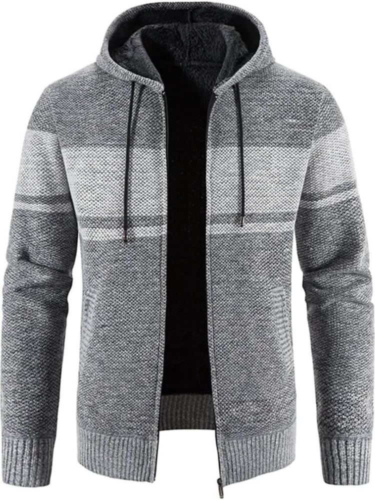 Lucas - Men's Spring-Hooded Jacket with Zip and Stripes