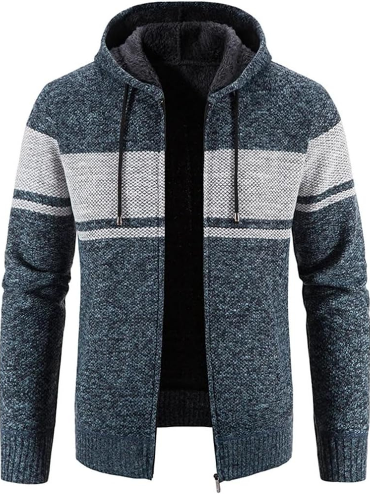 Lucas - Men's Spring-Hooded Jacket with Zip and Stripes