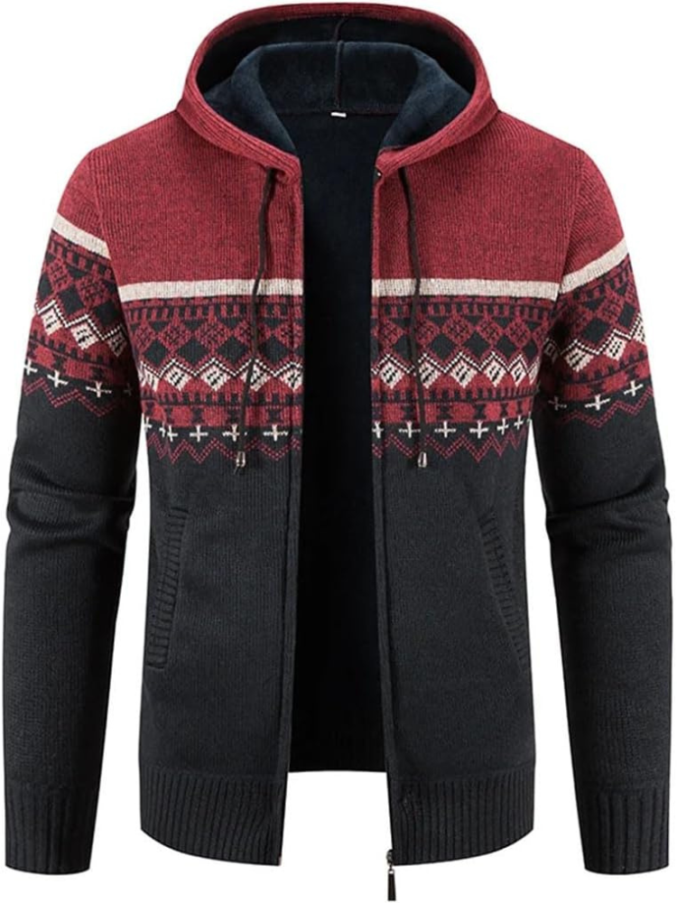 Lucas - Men's Spring-Hooded Jacket with Zip and Stripes