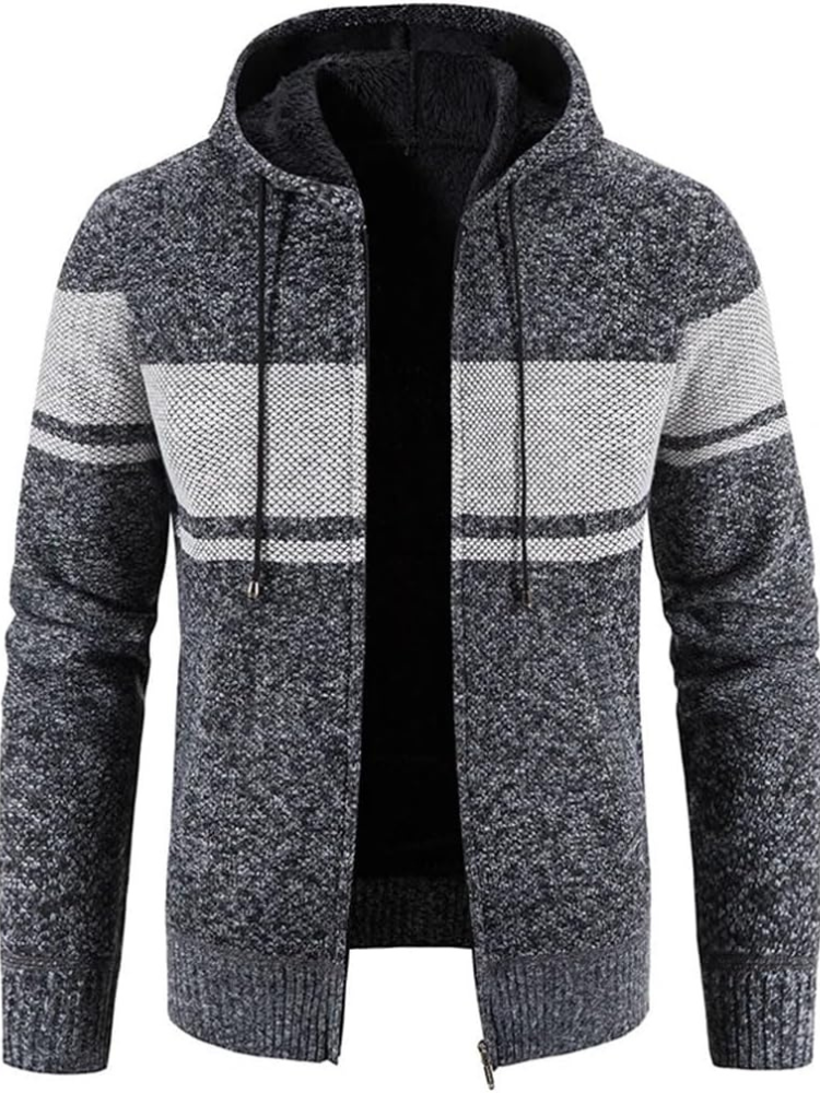 Lucas - Men's Spring-Hooded Jacket with Zip and Stripes