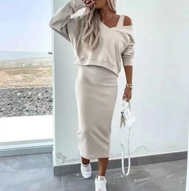 Freya - Women's Casual-Set with Knit Sweater and Midi Dress