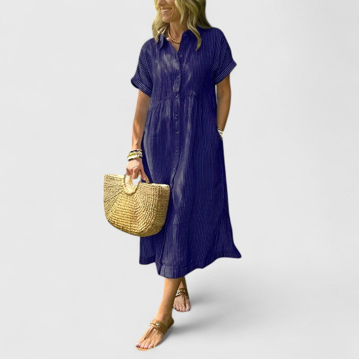 Christine - Women's Relaxed Striped Shirt-Midi Dress