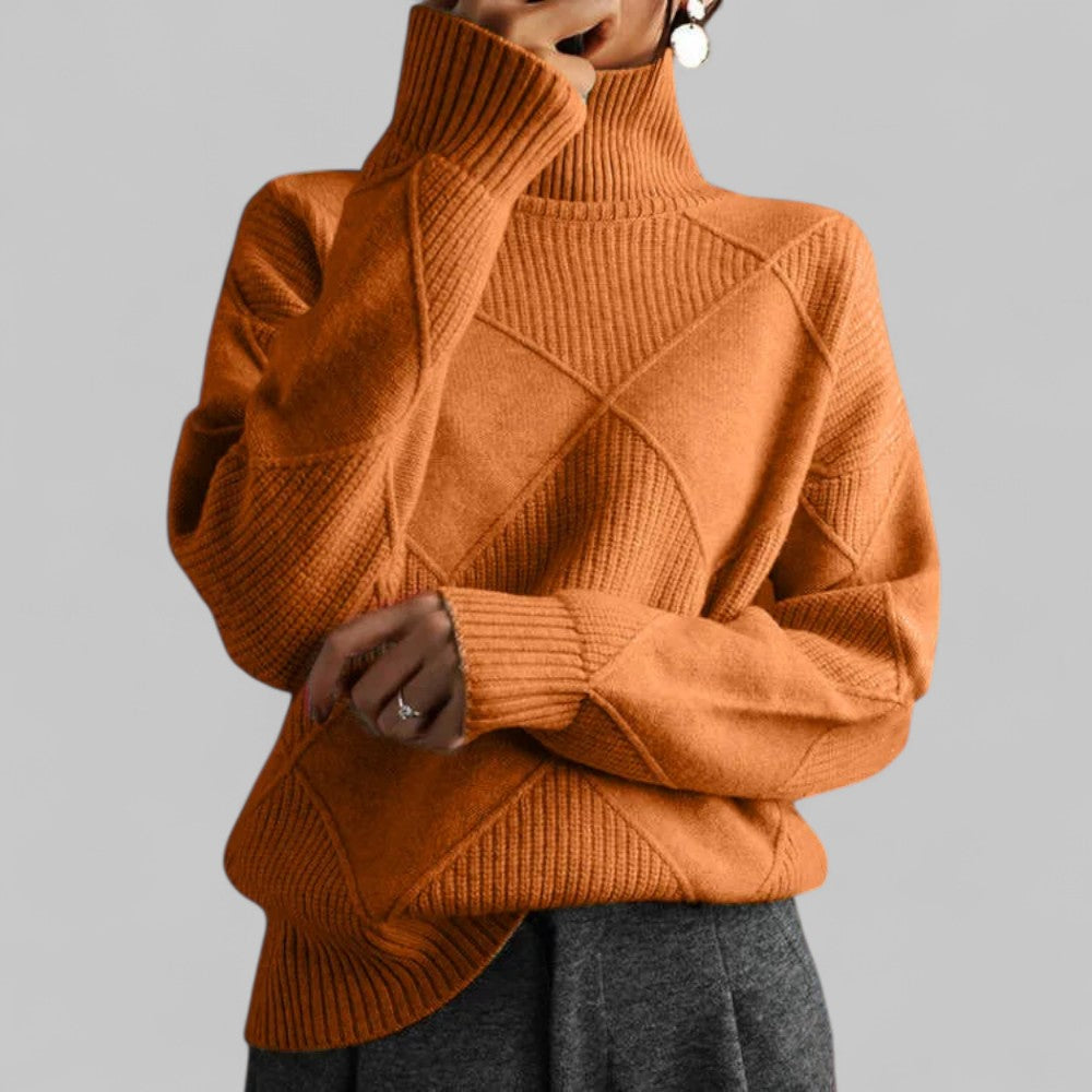 Freya - Women's Oversized Spring Sweater with Pattern and Turtleneck