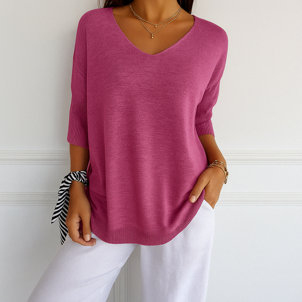 Eliza - Women's Sweater with V-Neck and Short Sleeve