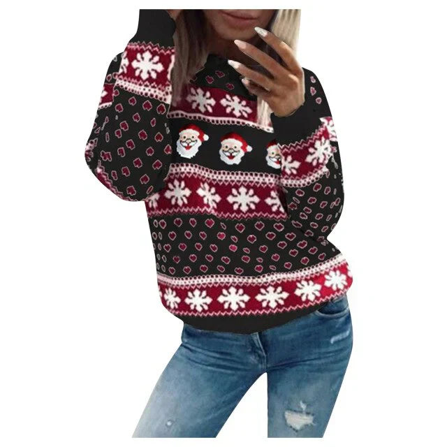 Molly - Women's-Christmas Sweater with Weihnachtsmann- and Schneeflockenmuster