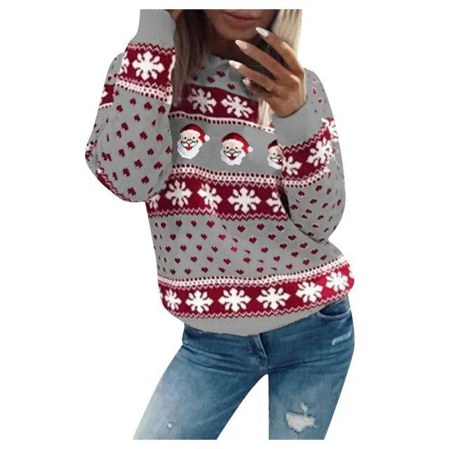 Molly - Women's-Christmas Sweater with Weihnachtsmann- and Schneeflockenmuster