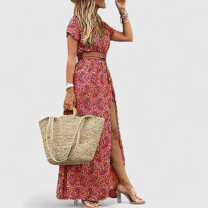 Ella - Women's Casual Boho-Maxi Dress with V-Neck