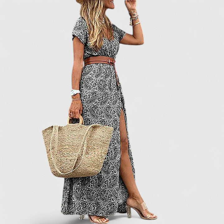 Ella - Women's Casual Boho-Maxi Dress with V-Neck