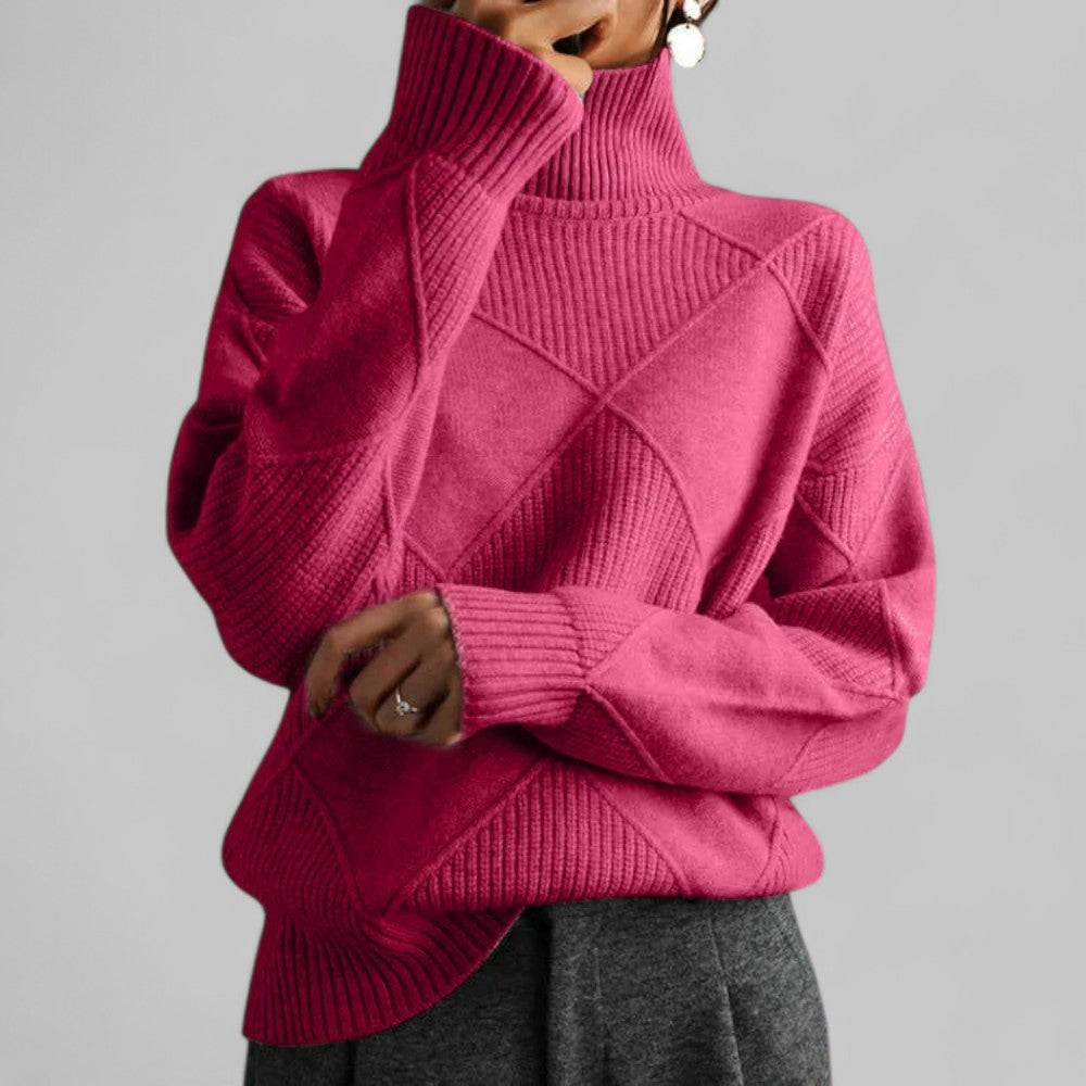 Freya - Women's Oversized Spring Sweater with Pattern and Turtleneck