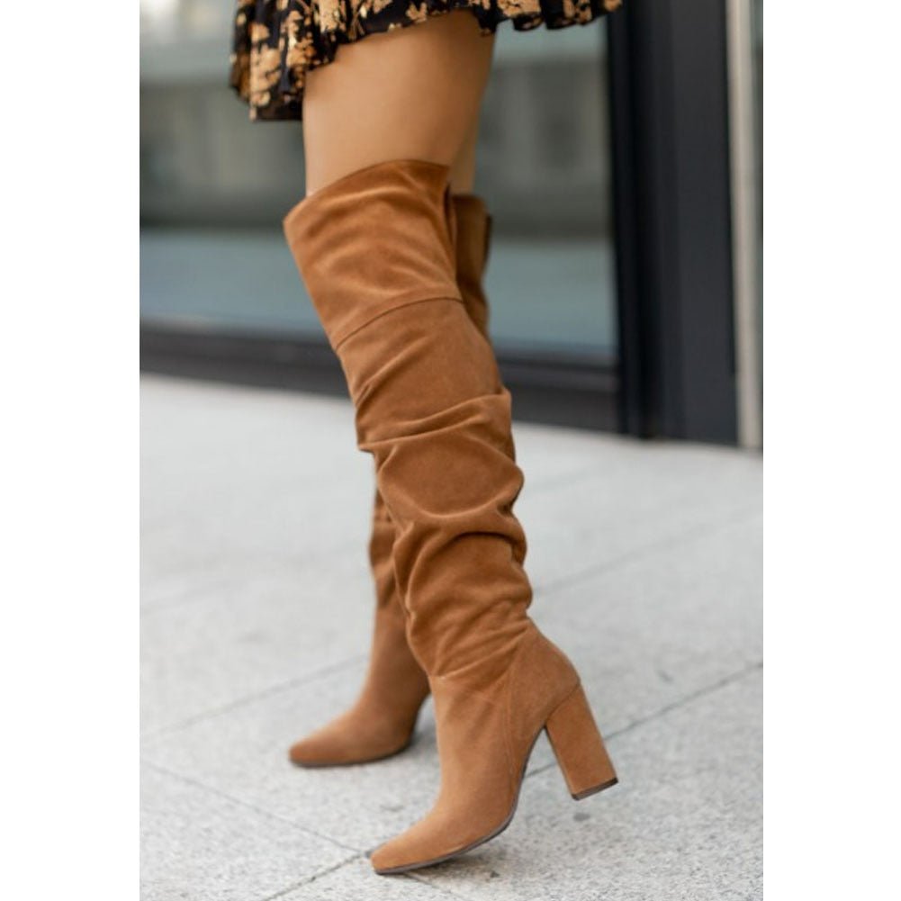 Poppy - Women's Relaxed sitzende Kniehohe Boots with Block Heel