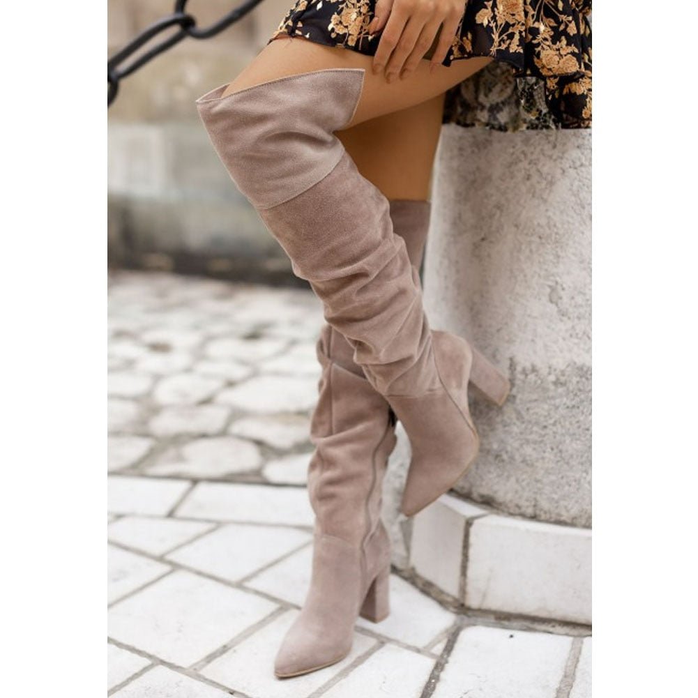 Poppy - Women's Relaxed sitzende Kniehohe Boots with Block Heel