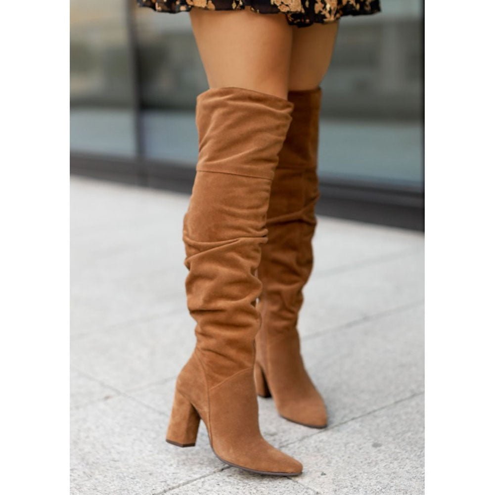 Poppy - Women's Relaxed sitzende Kniehohe Boots with Block Heel