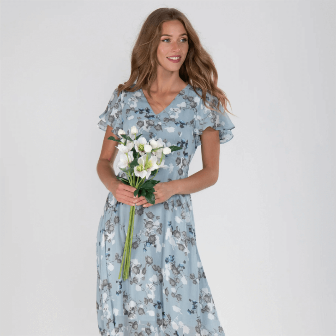 Iris - Women's Boho-Maxi Dress with Flutter Sleeves