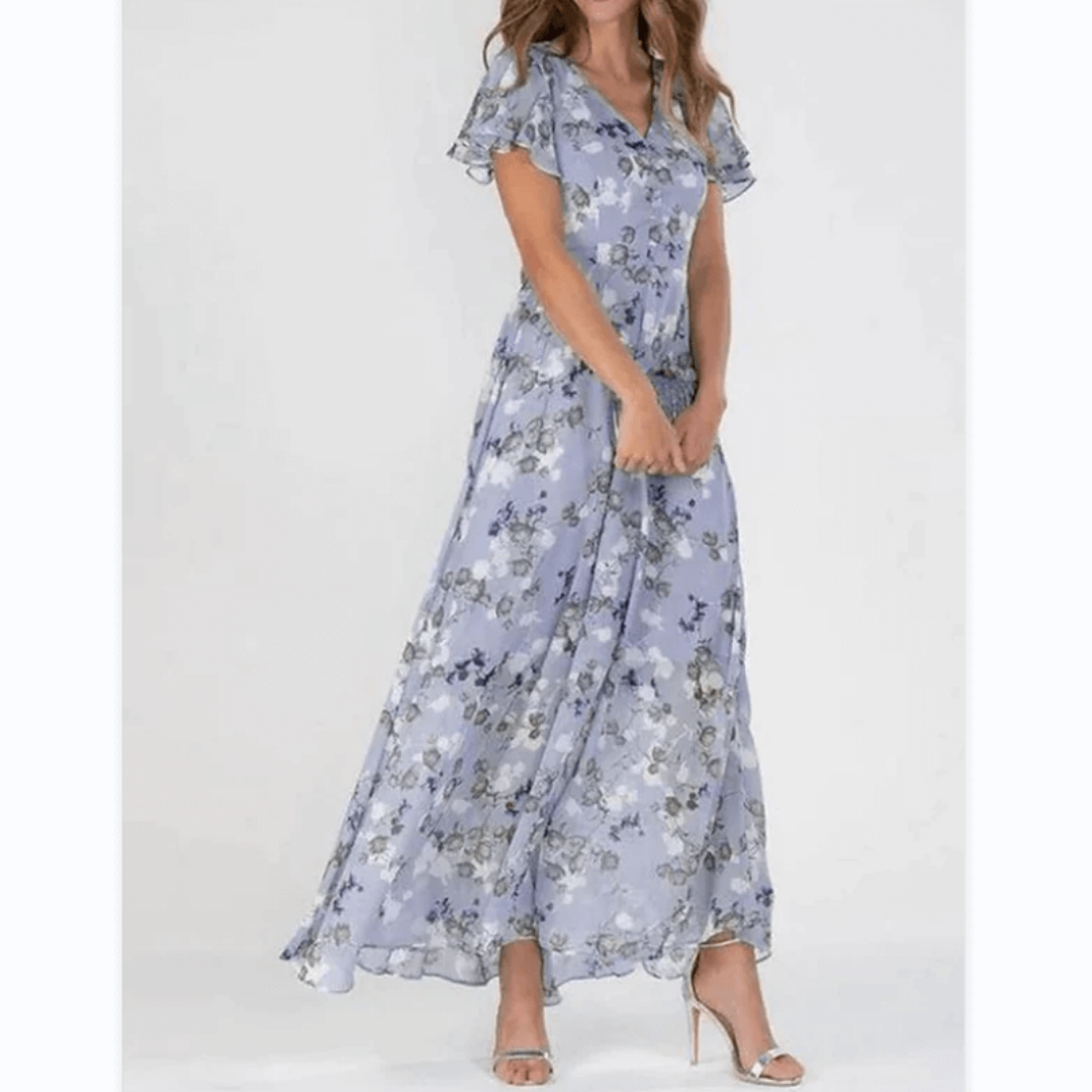 Iris - Women's Boho-Maxi Dress with Flutter Sleeves