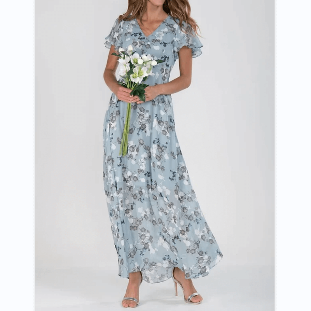 Iris - Women's Boho-Maxi Dress with Flutter Sleeves