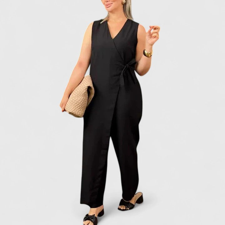 Amber - Women's Sleeveless Jumpsuit with Wrap Style and Waist Belt