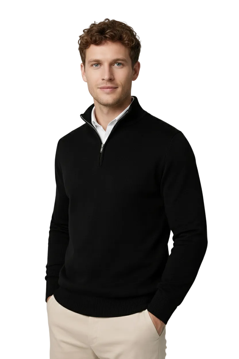 Duncan - Men's Sweater with Half Zip and Stehkragen