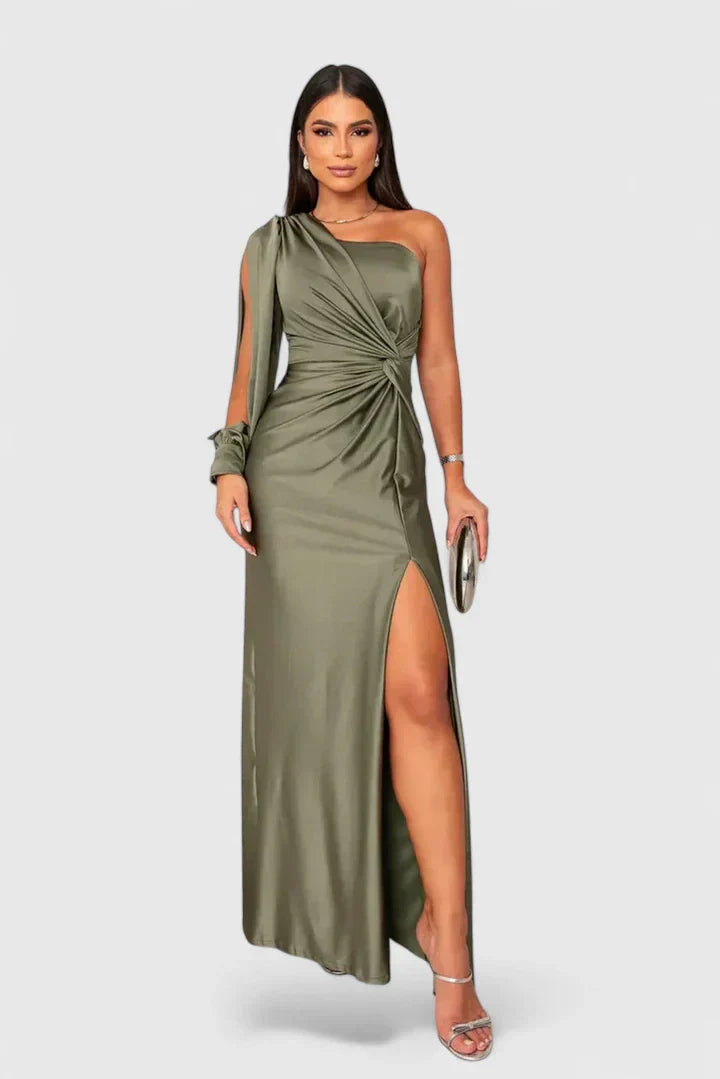 Caroline - Women's Evening Dress with Einer Schulter and Raffung