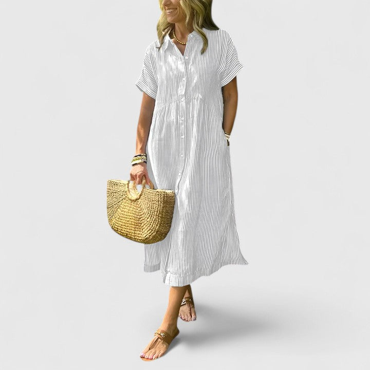 Christine - Women's Relaxed Striped Shirt-Midi Dress