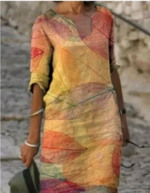 Mia - Women's Long Sleeve Abstraktes Pattern Shift Dress