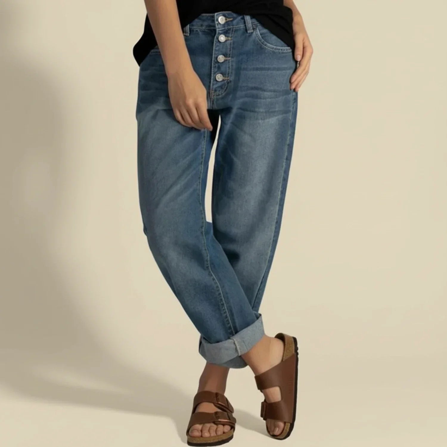 Rachel - Women's-Jeans with hoher Waist and Button Placket