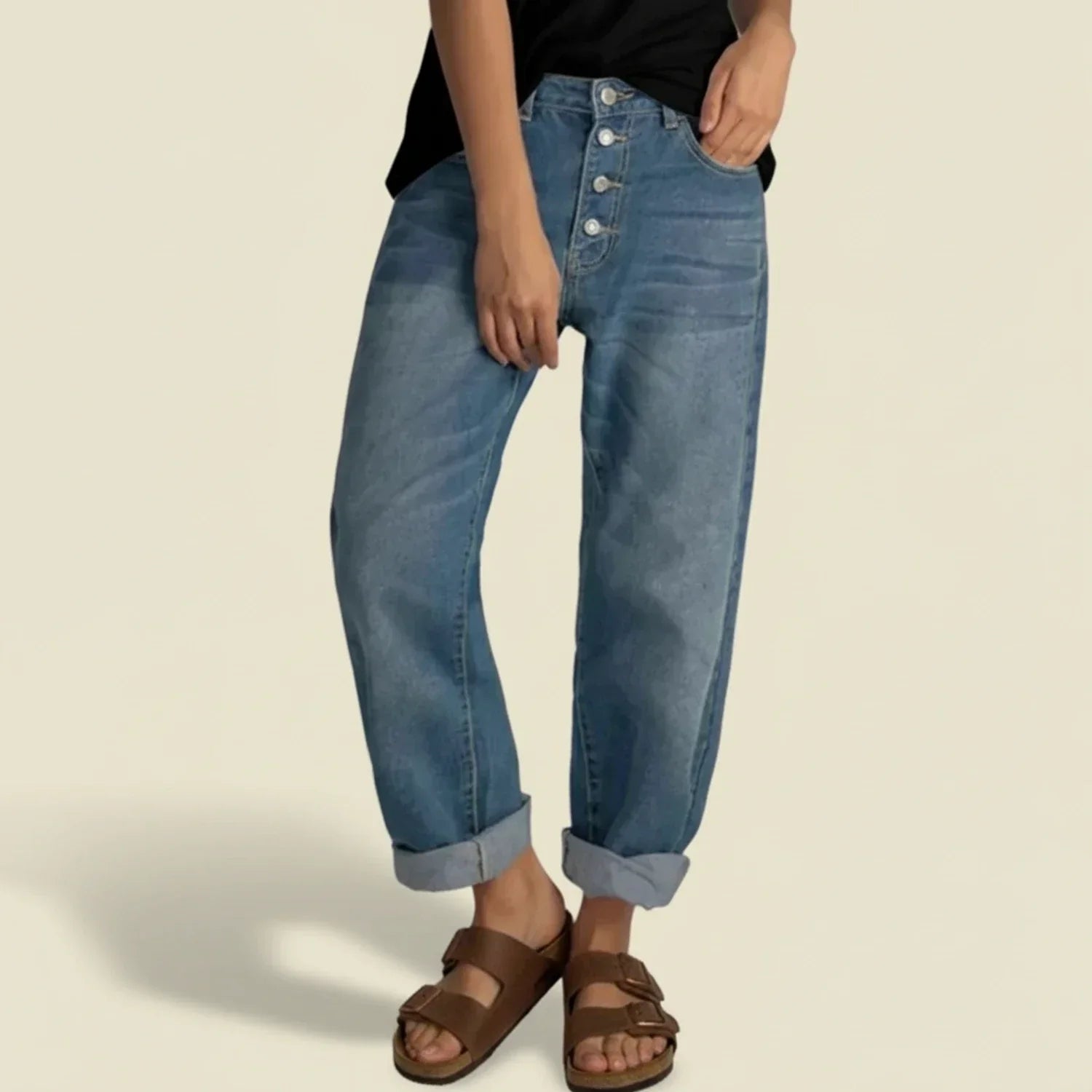 Rachel - Women's-Jeans with hoher Waist and Button Placket