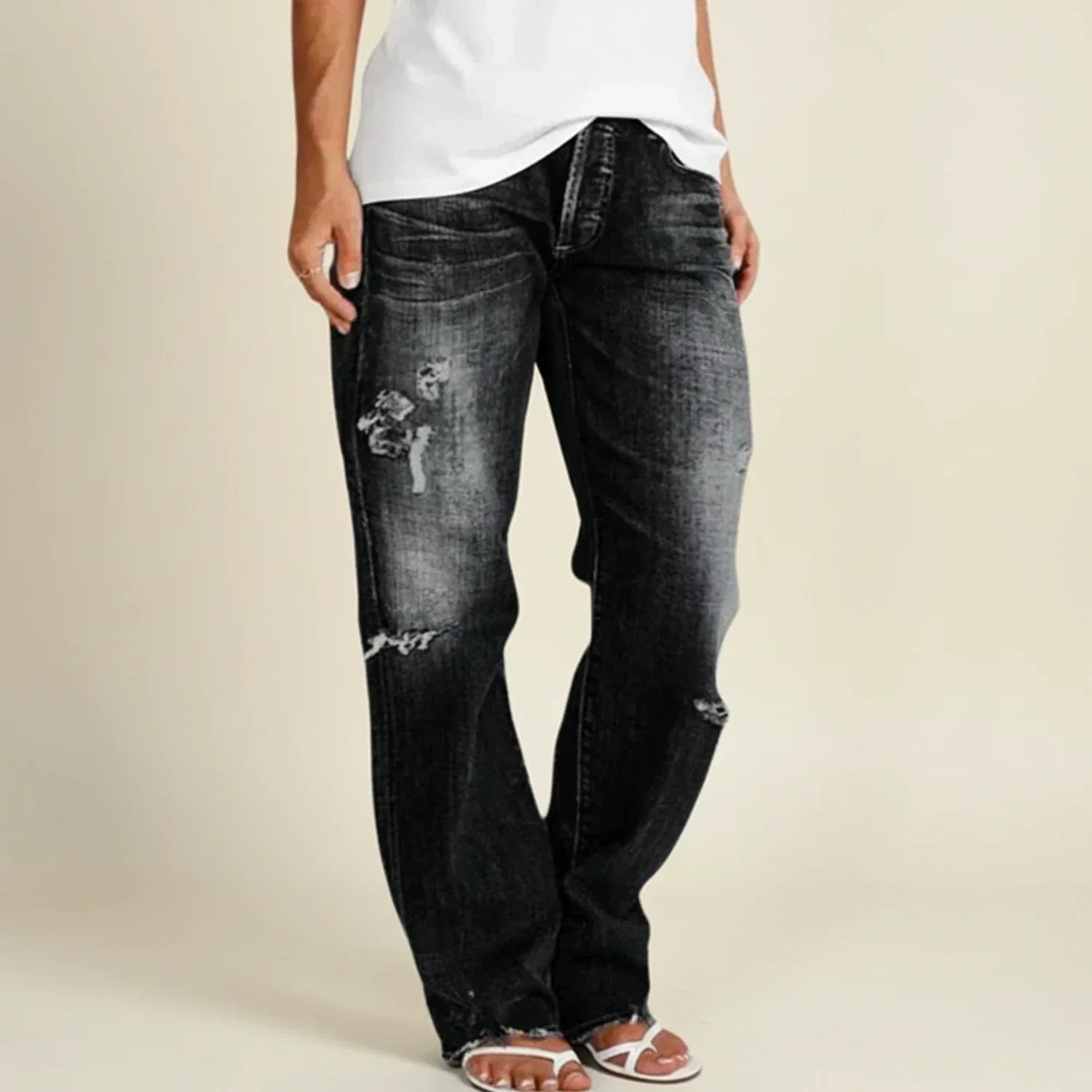 Victoria - Women's-Jeans with hoher Waist and geradem Bein in Used-Look