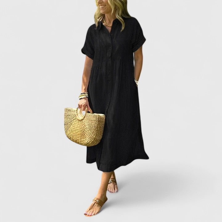 Christine - Women's Relaxed Striped Shirt-Midi Dress